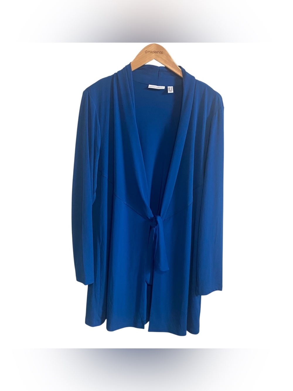 Susan Graver Blue Liquid Knit Long Sleeve Tie Front Cardigan Size Large